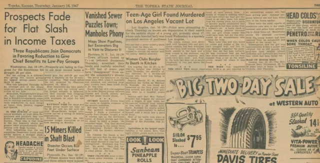 Black Dahlia Murder. Elizabeth Short Slain Body Mutilated January 16 1947 B20