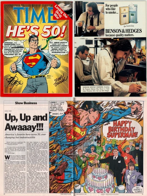 Time Magazine Superman HE'S 50! March 14 1988 SIGNED John Byrne Jerry Ordway Art