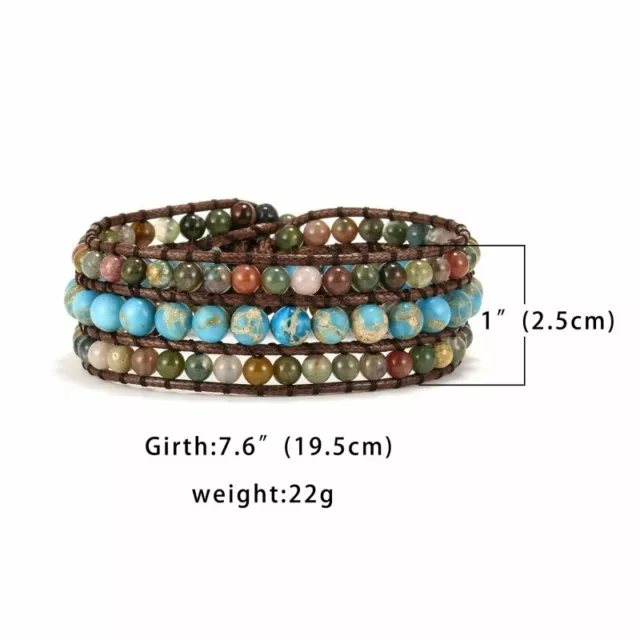 Retro Leather Bracelet Natural Stone Strand Wrap Braided Multilayer Boho Jewelry