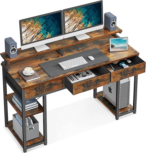 Computer Desk with Drawers and Storage Shelves, 47 Inch Home Office Desk with Mo