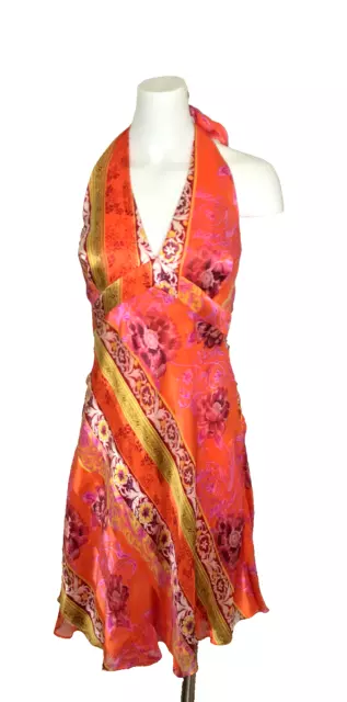 VTG 90's Mary L Couture Silk Halter Sexy Colorful Party Dress 12 Made In USA Y2K