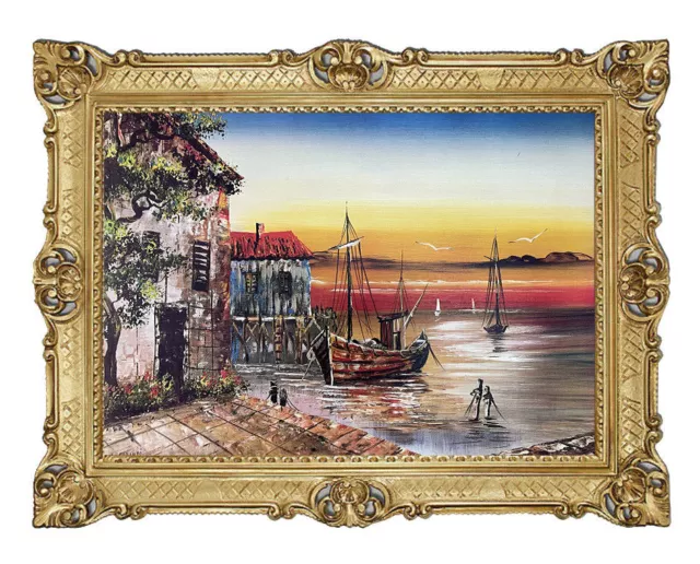 Cuadro Schiffsbild Imagen Barco de Vela - Angelegtes Boot- Acorazado 90x70 CM