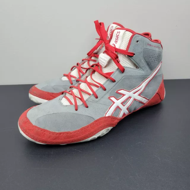 Asics Shoes Mens 10.5 Grey Red White Dan Gable EVO Split Mat Wrestling J700Y