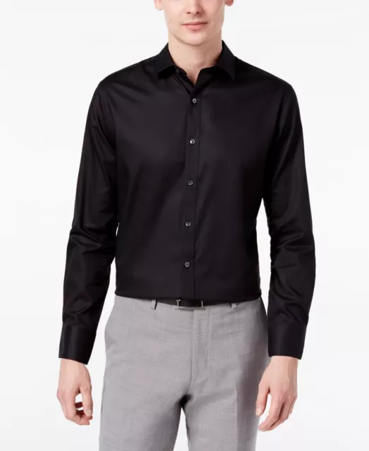 BAR III MEN'S Slim Fit Stretch Button Down Dress Shirt Black Medium 15 ...