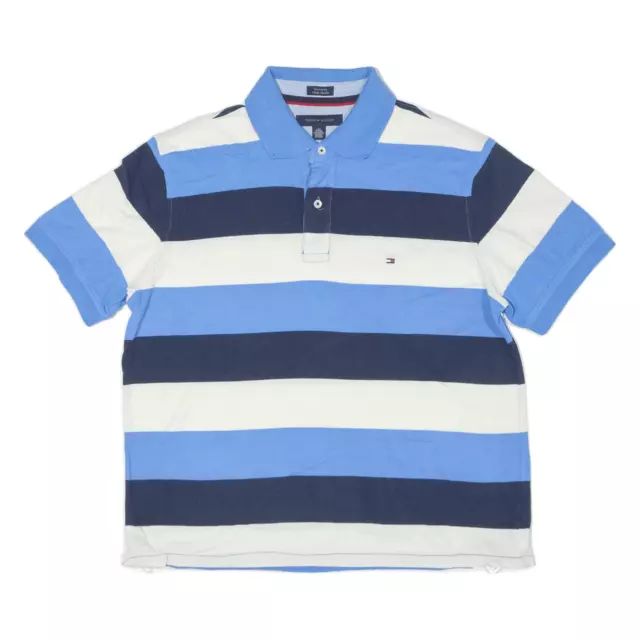 Polo Shirt TOMMY HILFIGER Personalizzata Blu a Righe Manica Corta Uomo L