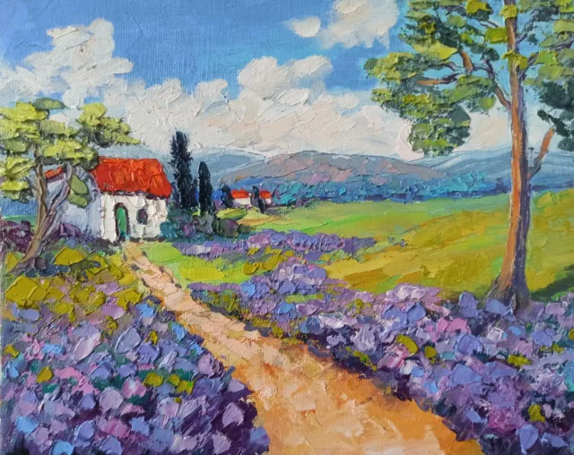 Original Oil Painting Tuscany Landscape Original Art 20x25cm Lavender Field