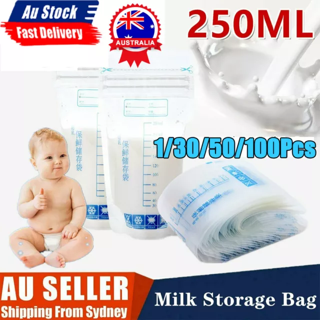1~100Pcs Pre-Sterilised Breastmilk Baby Breast Milk Storage Bags Pouches 250ML T