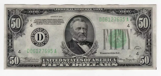 Series 1934 Dark Green Seal $50 Cleveland, OH Federal Reserve Note