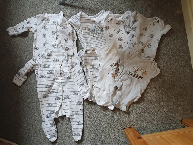 Bundle 6 x Disney Baby Thumper Vests / Bodysuits and 2 x Sleepsuits size newborn