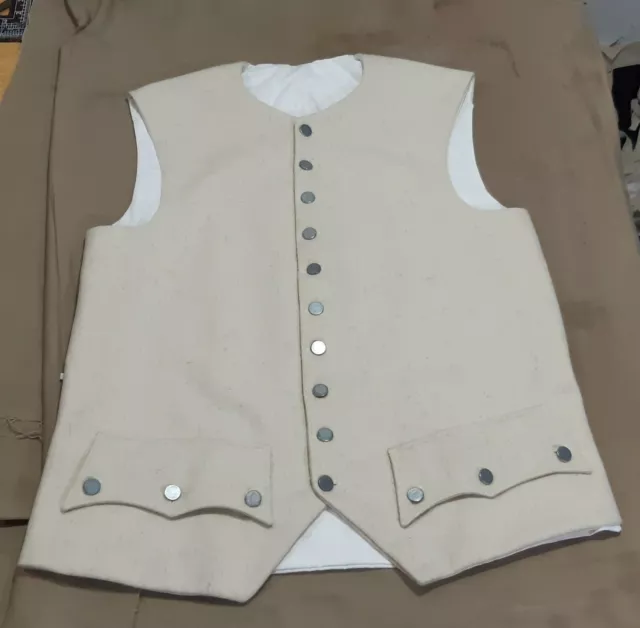 REVOLUTIONARY WAR Colonial 18th CENTURY WAISTCOAT 46" Chest Off-white Wool