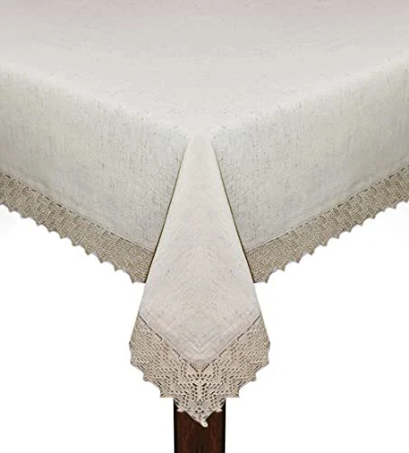 Flax Linen Tablecloth with Lace - 60x84 inch Rectangle Table Cloth - Fall