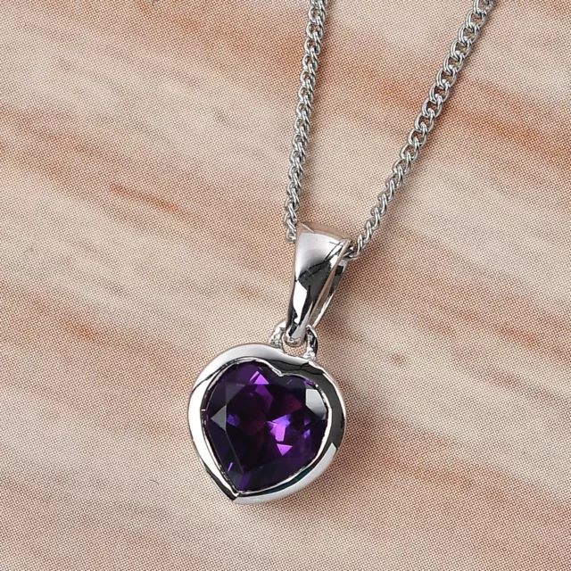 African Amethyst Heart Pendant Necklace 925 Sterling Silver February Birthstone