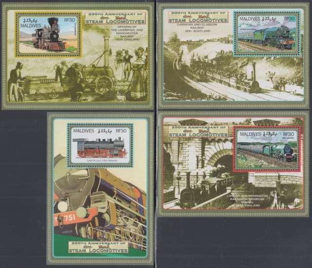 MALDIVE ISLANDS Sc # 2809,11-3 MNH SET of 4  S/S - 200th ANN STEAM LOCOMOTIVES