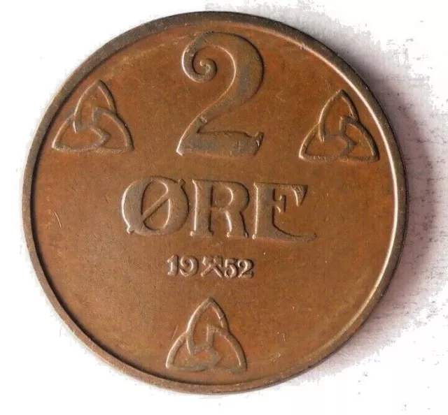 1952 NORWAY 2 ORE - High Grade Vintage Coin - FREE SHIP - Bin #128