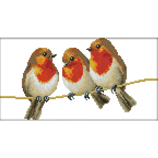 Home Decor DIY Cross Stitch Kits 14CT Stamped Cute Bird Embroidery Art Canvas