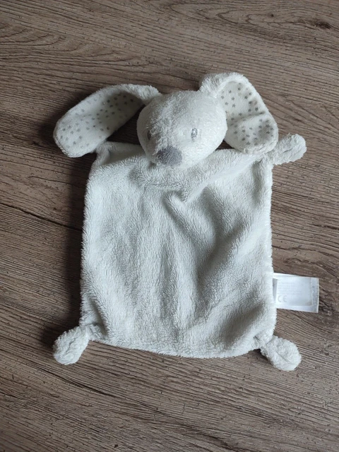 Doudou plat Lapin  blanc étoiles VERTBAUDET bon etat
