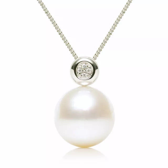 Big 13MM White Australian South Sea Cultured Pearl Pendant 14Kt Solid White Gold