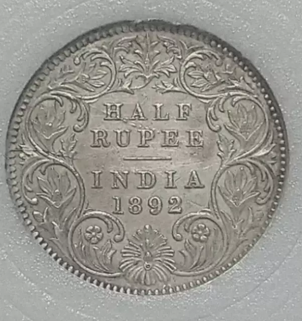 British India. Half Rupee 1892. Victoria Empress. Calcutta Mint.  High Grade.