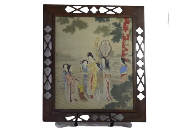 Antique Chinese Republic Period Framed Painting On Silk Guanyin Immortal Buddha