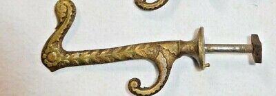 Antique ~ Cast Brass Eastlake Hook Projects 4" ~ 1 1/4" bolt with nut      #2411