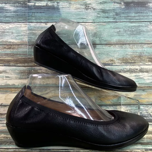 Gentle Souls Natalie Black Leather Wedge Heel Loafer Shoe Size 9 Comfort Slip On
