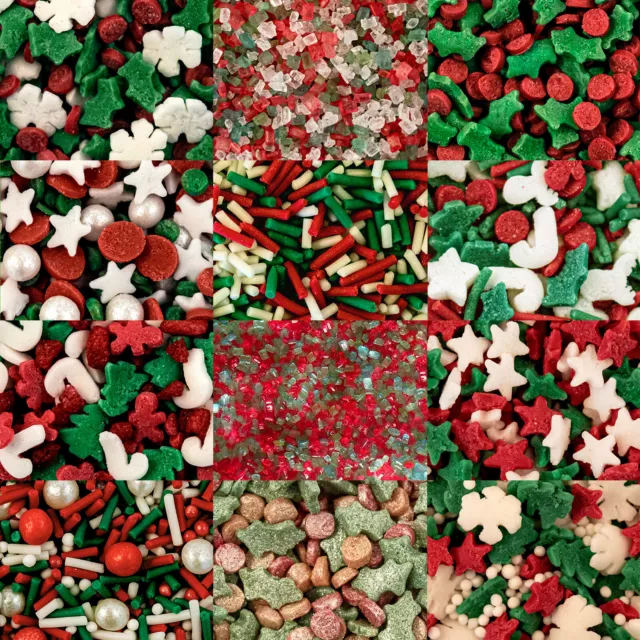 Green Red & White Christmas Cupcake Sprinkles Edible Cake Decoration Toppers