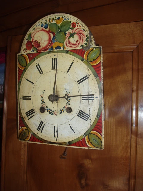 ancienne pendule murale en tôle - mouvement mécanique avec clé