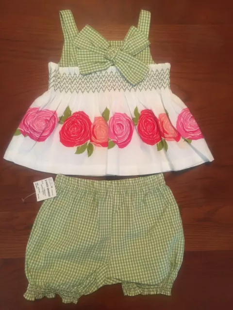 first impressions baby girl 3-6 Month 2 Piece Outfit Summer Green Pink Flowers N