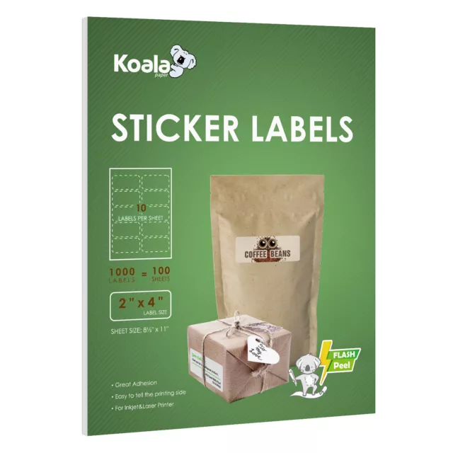 1000 Koala Shipping Address Labels 2"x4"  10 Per Sheet for Laser Inkjet Printers