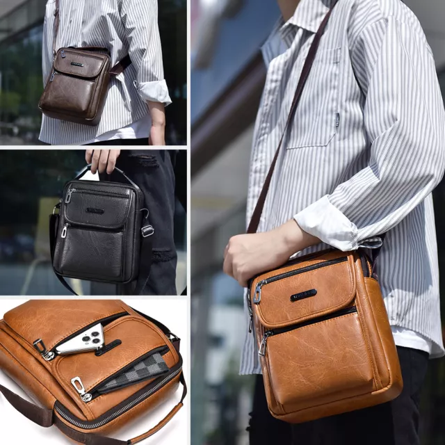 Herren Schultertasche Echt Leder Umhängetasche Handtasche Braun Messenger Tasche