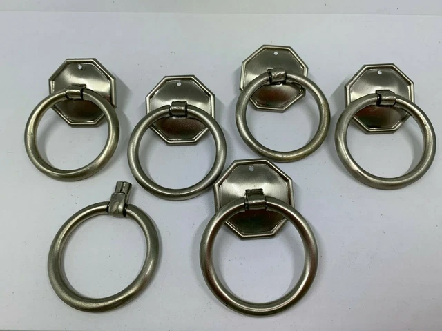 vtg drawer cabinet handles ring pull lot of 5+ Original brushed steel silver