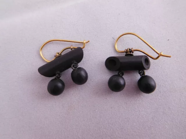 Victorian Mourning Gold Gutta Percha Beaded Dangle Earrings