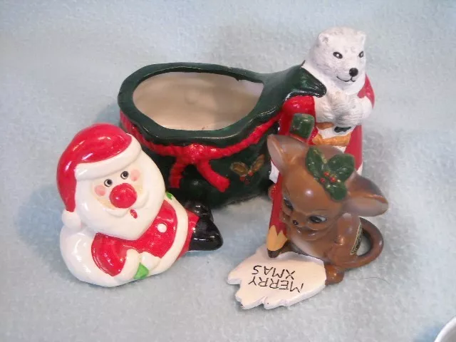 Josef Original Mouse a Santa Bear w Bag 3 Christmas Figurines Group Lot