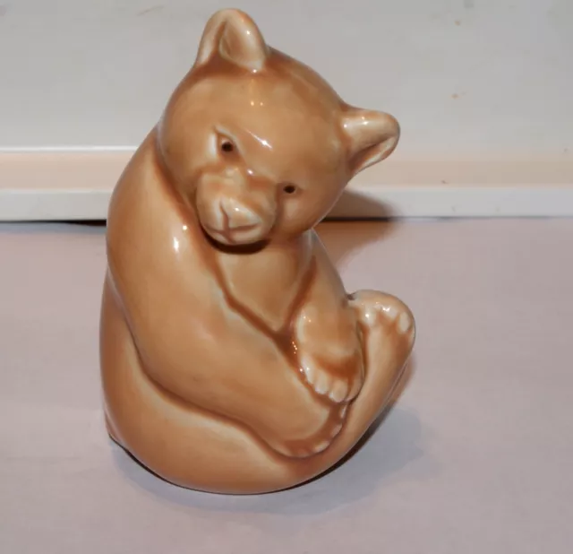 Vintage Stamped Poole Honey Glazed Sitting Ceramic Bear Cub