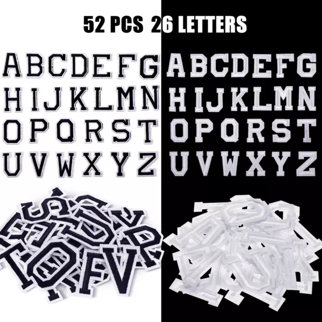 52 Iron or Sew on Embroidered Letter Patches - Adhesive Letters A-Z Gold