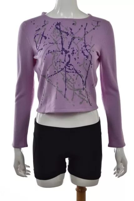 BP Studio Womens Sweater SZ L Purple Crewneck Printed Wool Top Shirt Casual