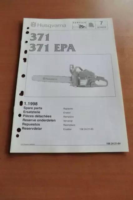 Ersatzteilliste HUSQVARNA Motorsäge Kettensäge 371 + EPA chain saw 1998 WalbroHD