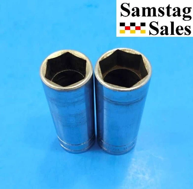 Set of 2 Vintage S-K Wayne 6-Point Sockets 3/8" Drive 17mm & 19mm Made in USA