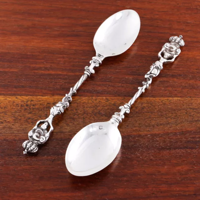 2 Ernest Eschwege 19Thc French 800 Silver Ornate Spoons Woman Carrying Crown