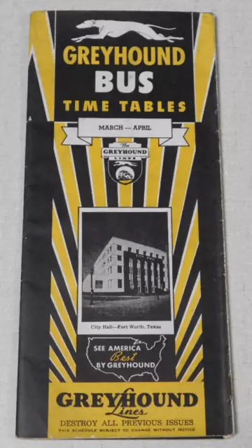 1939 Southwestern Greyhound bus time table Texas Oklahoma Missouri