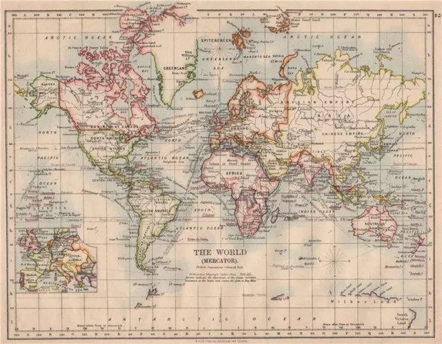 BRITISH EMPIRE. World Mercator. Currents. Steamship routes.  JOHNSTON 1895 map