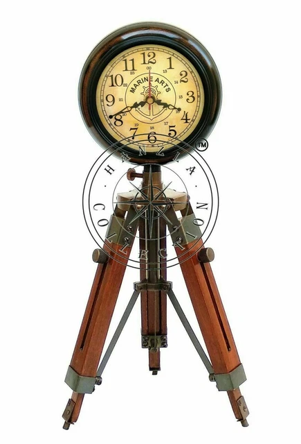 Nautisch Maritim 18 " Antik Messing Schreibtisch Uhr Mit Holz Dreibeinstativ