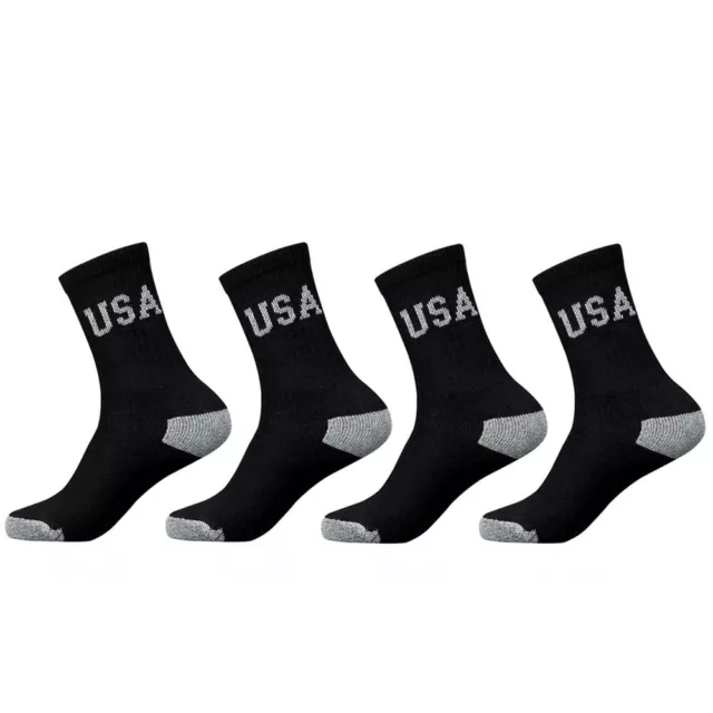 4 Pairs Mens USA Crew Socks Cushioned Black Sport Dress Hiking Camp 10-13 Cotton