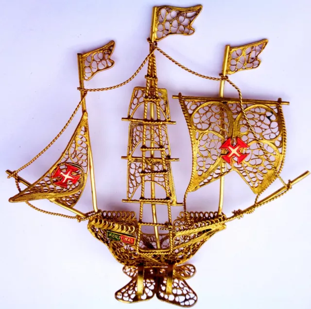 Antique or Vintage Gold Plated Galleon Clipper Sailing Ship Model. 13.7 Cm's