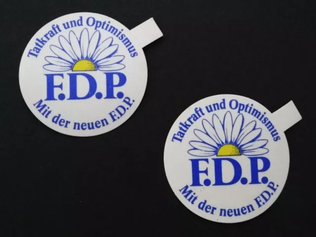 2 Stück Werbe-Aufkleber Die neue FDP Tatkraft und Optimismus 80er Die Liberalen