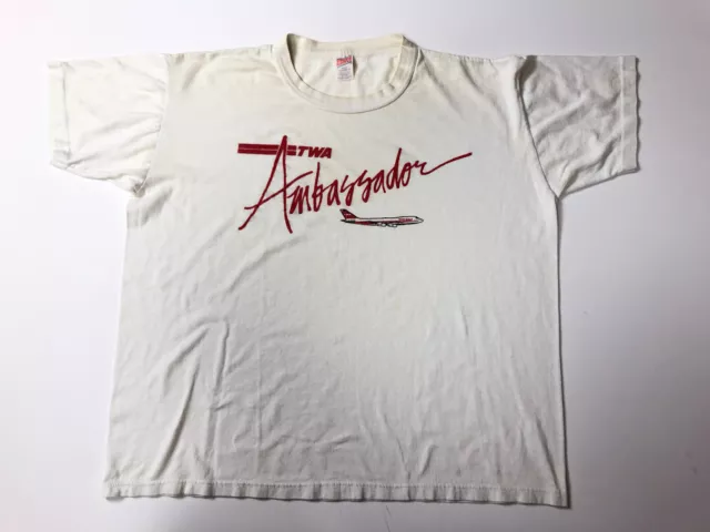 Vintage Men Size Xl Twa Trans World Airlines Ambassador T-Shirt Usa Made
