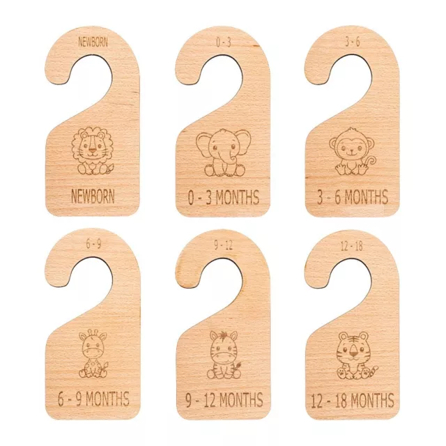 Baby Safari Wardrobe Dividers Set of 6 Engraved 0-18 Months Wooden Dividers Baby