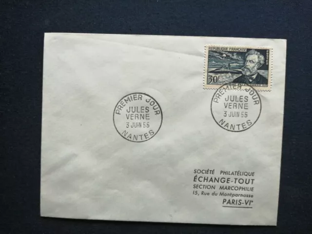 France Premier Jour Fdc Yvert 1026 Jules Verne 30F Nantes 1955