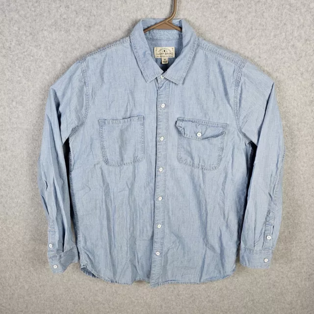 Lucky Brand Chambray Shirt Mens Medium Light Blue Long Sleeve Button Up Preppy M