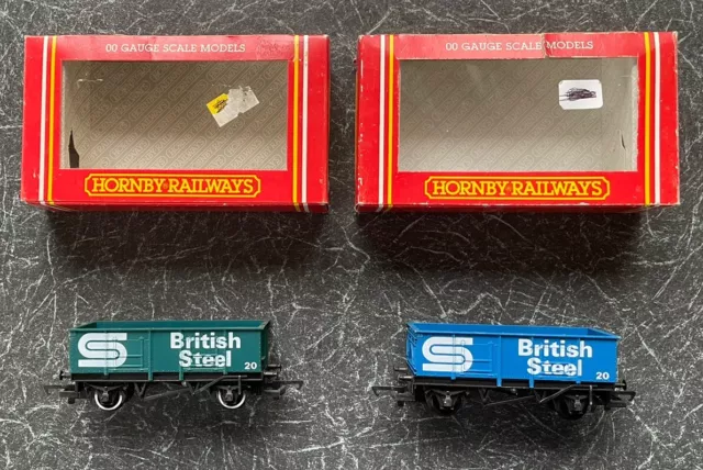 2 x Hornby R211 British Steel Large Mineral Wagons Very Good Condition Boxed